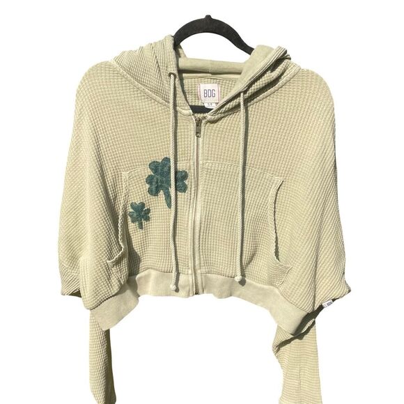 Urban-Outfitters Reworked Handmade Shamrock Clover Green Cropped Zip-up Hoodie - Picture 1 of 6